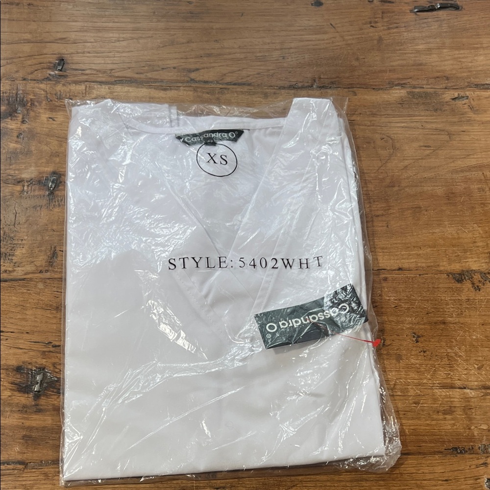 Cassandra White V-Neck Scrub Top